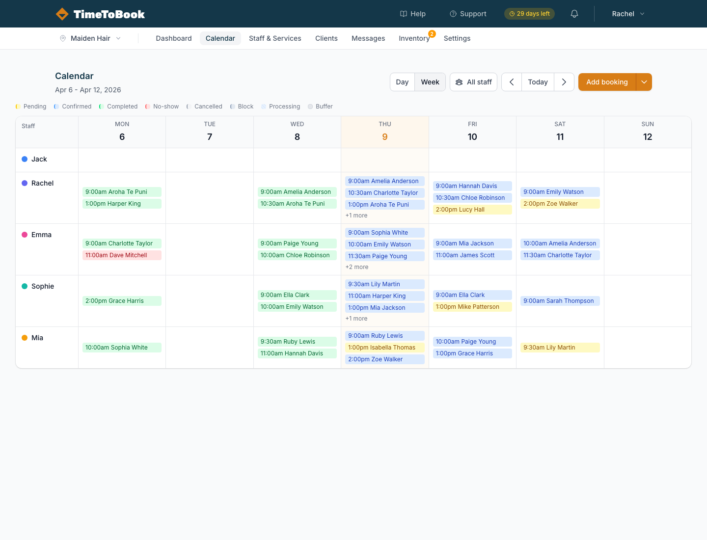 Week view of the calendar spanning Monday to Sunday